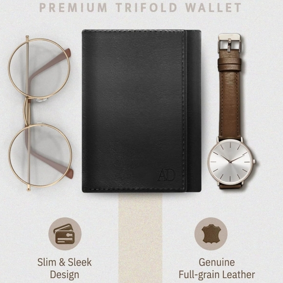 Leather Trifold Wallet Black - Picture 2 of 4